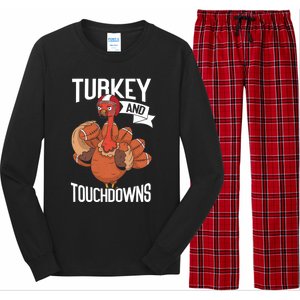 Turkey And Touchdowns Thanks Giving Funny Thanksgiving Gift Long Sleeve Pajama Set