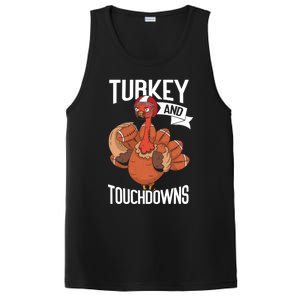 Turkey And Touchdowns Thanks Giving Funny Thanksgiving Gift PosiCharge Competitor Tank