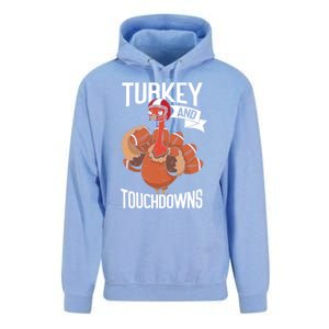 Turkey And Touchdowns Thanks Giving Funny Thanksgiving Gift Unisex Surf Hoodie