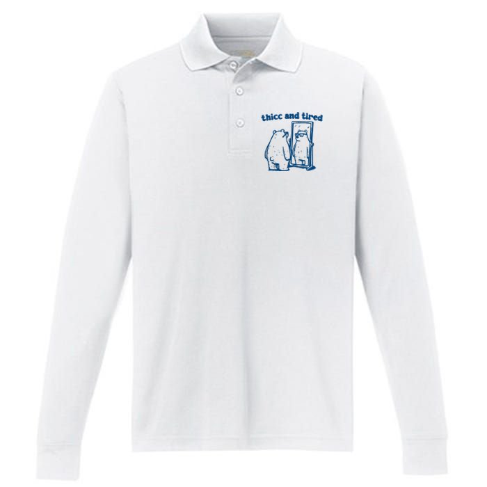 Thicc And Tired Bear Performance Long Sleeve Polo