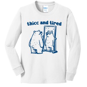 Thicc And Tired Bear Kids Long Sleeve Shirt