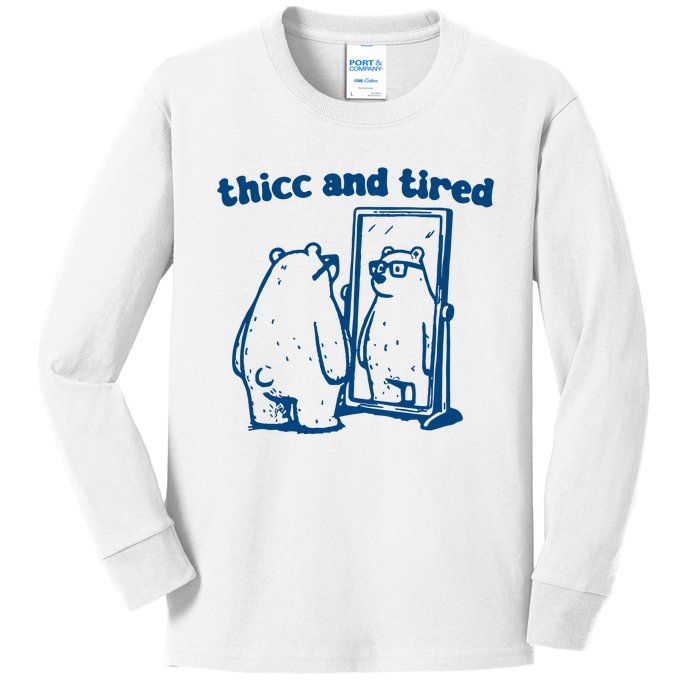 Thicc And Tired Bear Kids Long Sleeve Shirt