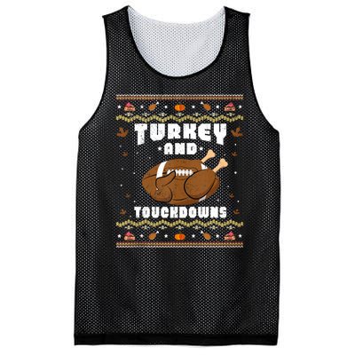 Turkey And Touchdowns Funny Ugly Thanksgiving Football Mesh Reversible Basketball Jersey Tank