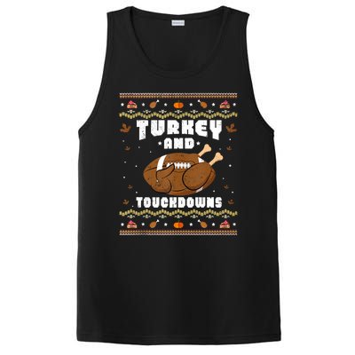 Turkey And Touchdowns Funny Ugly Thanksgiving Football PosiCharge Competitor Tank