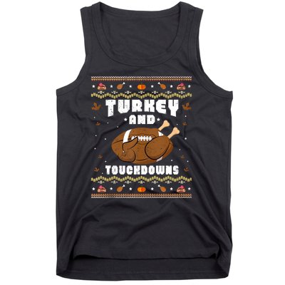 Turkey And Touchdowns Funny Ugly Thanksgiving Football Tank Top