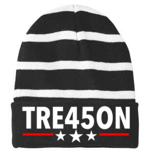 TRE45ON Anti Trump Treason 45 Striped Beanie with Solid Band