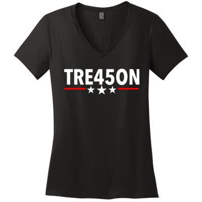 TRE45ON Anti Trump Treason 45 Women's V-Neck T-Shirt