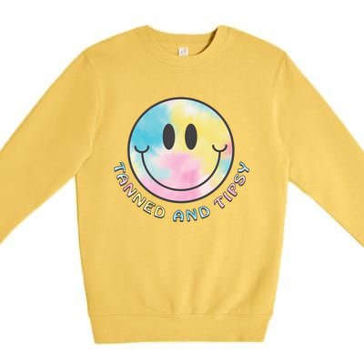 Tanned And Tipsy Tie Dye Happy Face Beach Smile Face Summer Funny Gift Premium Crewneck Sweatshirt