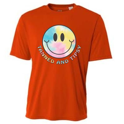 Tanned And Tipsy Tie Dye Happy Face Beach Smile Face Summer Funny Gift Cooling Performance Crew T-Shirt