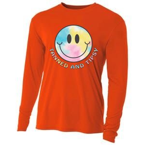 Tanned And Tipsy Tie Dye Happy Face Beach Smile Face Summer Funny Gift Cooling Performance Long Sleeve Crew