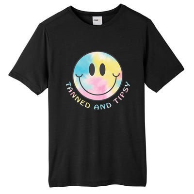 Tanned And Tipsy Tie Dye Happy Face Beach Smile Face Summer Funny Gift Tall Fusion ChromaSoft Performance T-Shirt