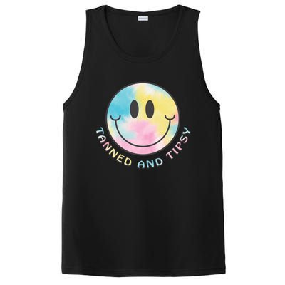 Tanned And Tipsy Tie Dye Happy Face Beach Smile Face Summer Funny Gift PosiCharge Competitor Tank