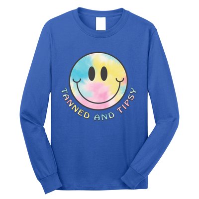 Tanned And Tipsy Tie Dye Happy Face Beach Smile Face Summer Funny Gift Long Sleeve Shirt