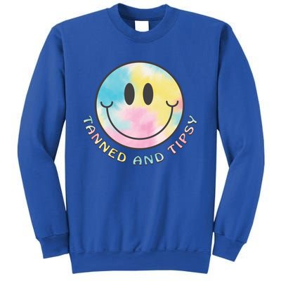 Tanned And Tipsy Tie Dye Happy Face Beach Smile Face Summer Funny Gift Sweatshirt