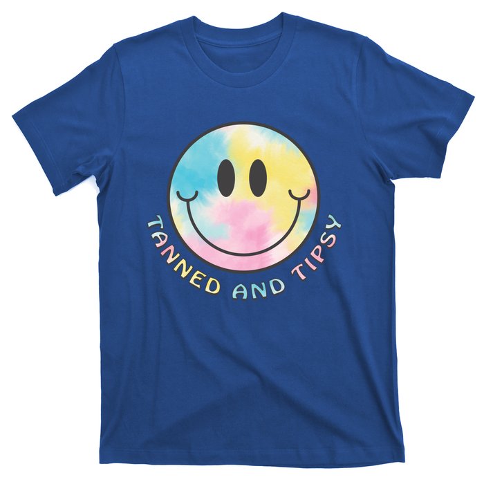 Tanned And Tipsy Tie Dye Happy Face Beach Smile Face Summer Funny Gift T-Shirt