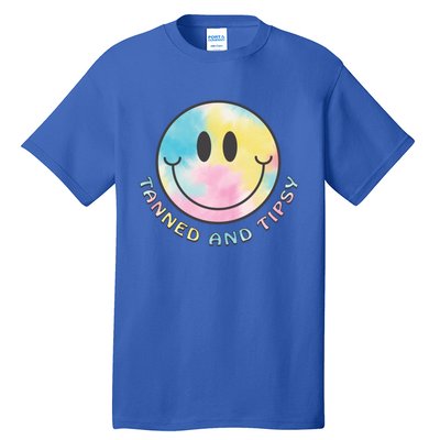 Tanned And Tipsy Tie Dye Happy Face Beach Smile Face Summer Funny Gift Tall T-Shirt