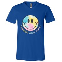 Tanned And Tipsy Tie Dye Happy Face Beach Smile Face Summer Funny Gift V-Neck T-Shirt