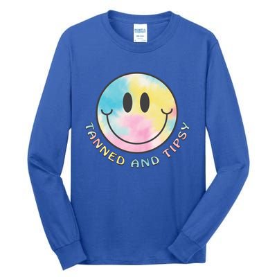 Tanned And Tipsy Tie Dye Happy Face Beach Smile Face Summer Funny Gift Tall Long Sleeve T-Shirt