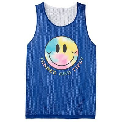 Tanned And Tipsy Tie Dye Happy Face Beach Smile Face Summer Funny Gift Mesh Reversible Basketball Jersey Tank