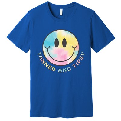 Tanned And Tipsy Tie Dye Happy Face Beach Smile Face Summer Funny Gift Premium T-Shirt