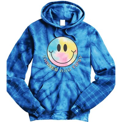 Tanned And Tipsy Tie Dye Happy Face Beach Smile Face Summer Funny Gift Tie Dye Hoodie