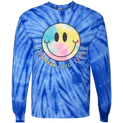 Tanned And Tipsy Tie Dye Happy Face Beach Smile Face Summer Funny Gift Tie-Dye Long Sleeve Shirt