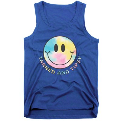 Tanned And Tipsy Tie Dye Happy Face Beach Smile Face Summer Funny Gift Tank Top