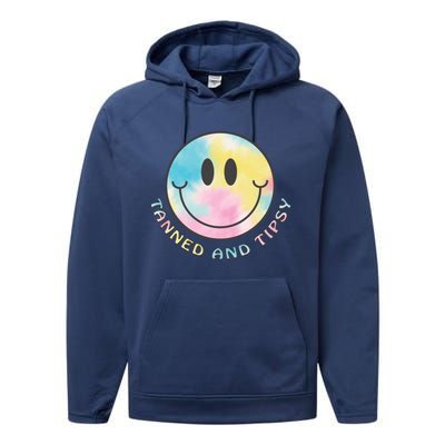 Tanned And Tipsy Tie Dye Happy Face Beach Smile Face Summer Funny Gift Performance Fleece Hoodie