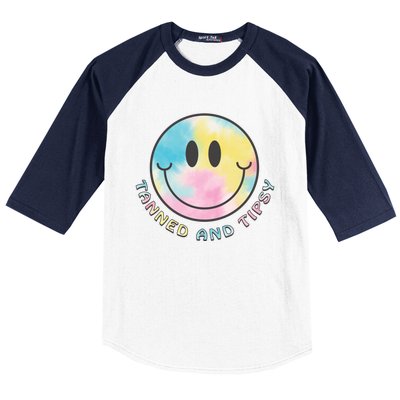 Tanned And Tipsy Tie Dye Happy Face Beach Smile Face Summer Funny Gift Baseball Sleeve Shirt