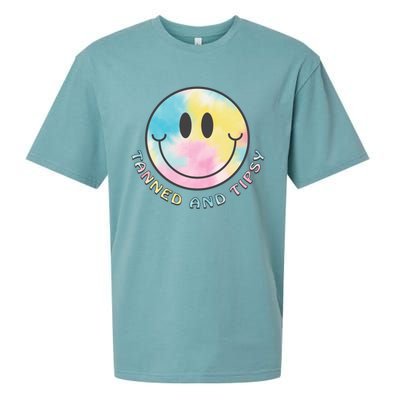 Tanned And Tipsy Tie Dye Happy Face Beach Smile Face Summer Funny Gift Sueded Cloud Jersey T-Shirt