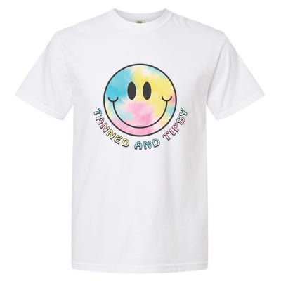 Tanned And Tipsy Tie Dye Happy Face Beach Smile Face Summer Funny Gift Garment-Dyed Heavyweight T-Shirt