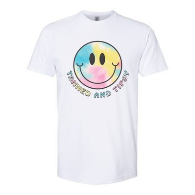 Tanned And Tipsy Tie Dye Happy Face Beach Smile Face Summer Funny Gift Softstyle CVC T-Shirt