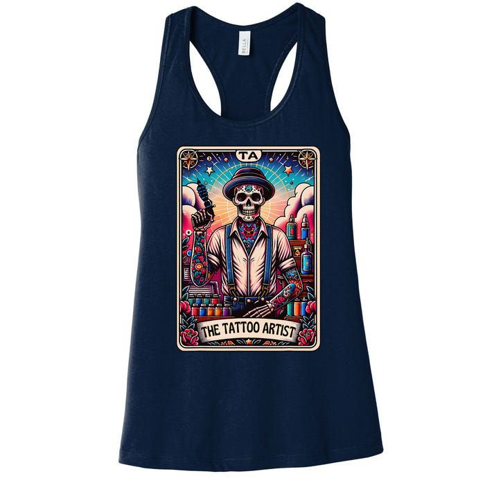 Tattoo Artist Tarot Card Skeleton Drawing Tattooist Tarot Women's Racerback Tank