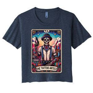 Tattoo Artist Tarot Card Skeleton Drawing Tattooist Tarot Women's Crop Top Tee