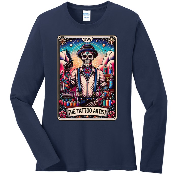 Tattoo Artist Tarot Card Skeleton Drawing Tattooist Tarot Ladies Long Sleeve Shirt