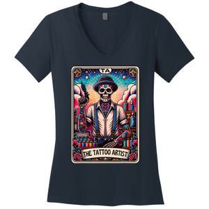 Tattoo Artist Tarot Card Skeleton Drawing Tattooist Tarot Women's V-Neck T-Shirt