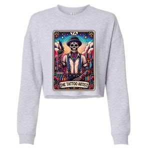 Tattoo Artist Tarot Card Skeleton Drawing Tattooist Tarot Cropped Pullover Crew