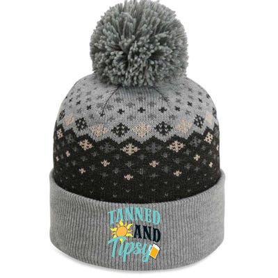 Tanned And Tipsy Vacation Quote Funny Gift The Baniff Cuffed Pom Beanie