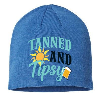 Tanned And Tipsy Vacation Quote Funny Gift Sustainable Beanie