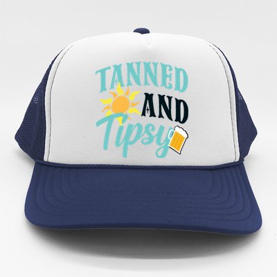 Tanned And Tipsy Vacation Quote Funny Gift Trucker Hat