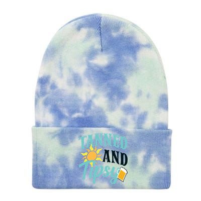 Tanned And Tipsy Vacation Quote Funny Gift Tie Dye 12in Knit Beanie