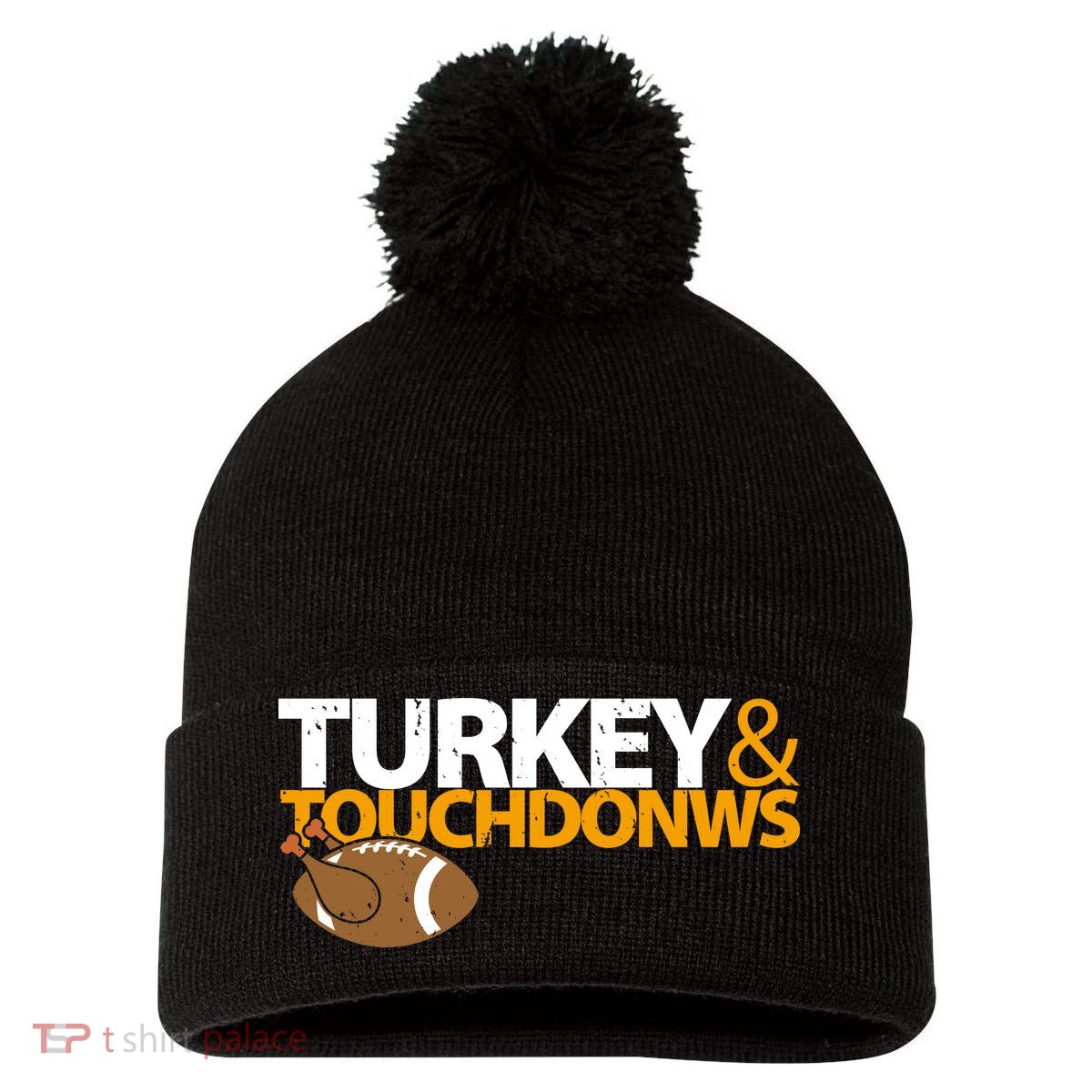 Turkey And Touchdowns Pom Pom 12in Knit Beanie