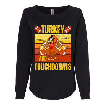 Turkey and Touchdowns Funny Thanksgiving Football Womens California Wash Sweatshirt