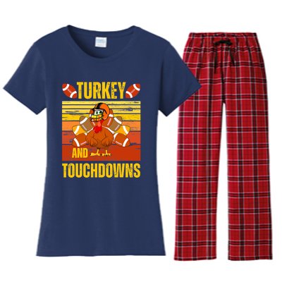 Turkey and Touchdowns Funny Thanksgiving Football Women's Flannel Pajama Set