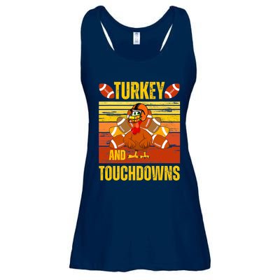 Turkey and Touchdowns Funny Thanksgiving Football Ladies Essential Flowy Tank