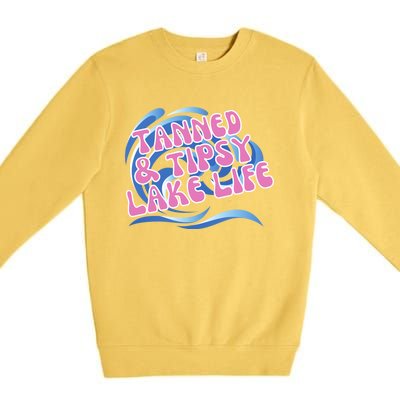 Tanned And Tipsy Lakes Summer Boating Vacation Family Gift Premium Crewneck Sweatshirt