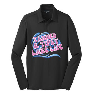 Tanned And Tipsy Lakes Summer Boating Vacation Family Gift Silk Touch Performance Long Sleeve Polo