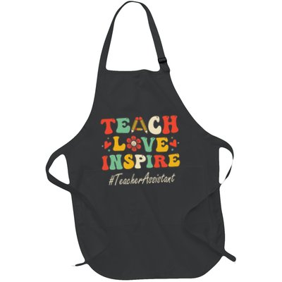 Teacher Assistant Teach Love Inspire Groovy Bach To School Full-Length Apron With Pockets