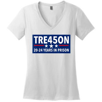 TRE45ON Anti Trump Treason 45 Women's V-Neck T-Shirt