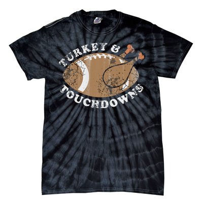 Turkey And Touchdowns Thanksgiving Football Tie-Dye T-Shirt